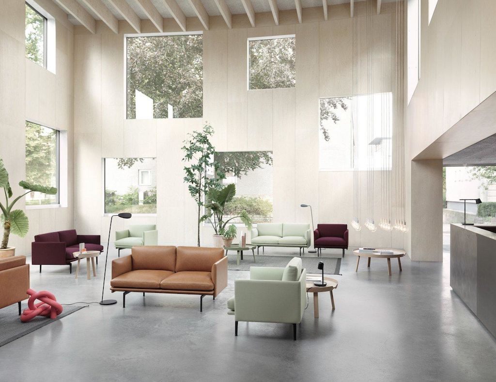 4210 Outline Studio Chair And 2 Seater Sofa In Setting With E27 Ply Rug Leaf Lamp Around Table And Tip Lamp Lifestyle Image Tif